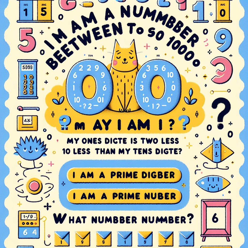 Create a charming and educational image that visually explains the question 'I am a number between 60 and 100. my ones digit is two less than my tens digit. I am a prime number. What number am I?'. The image should illustrate the range of numbers it could be, showing the tens and ones digits, their relationship, and the concept of prime numbers. The design should be visually engaging and intriguing, while also aiding the viewer's understanding. Ensure the image contains no text.