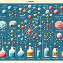 An educational and visually appealing image related to chemistry. The image represents different atoms like hydrogen, oxygen, chlorine, and sodium. It also includes visual representations of a few molecules and compounds which are formed by the mentioned atoms - water, hydrogen peroxide, and household bleach. Furthermore, visualize the concept of chemical bonds that link different atoms to form compounds or molecules. Lastly, the image should depict separate visuals of pure substances like seawater and hydrogen peroxide.