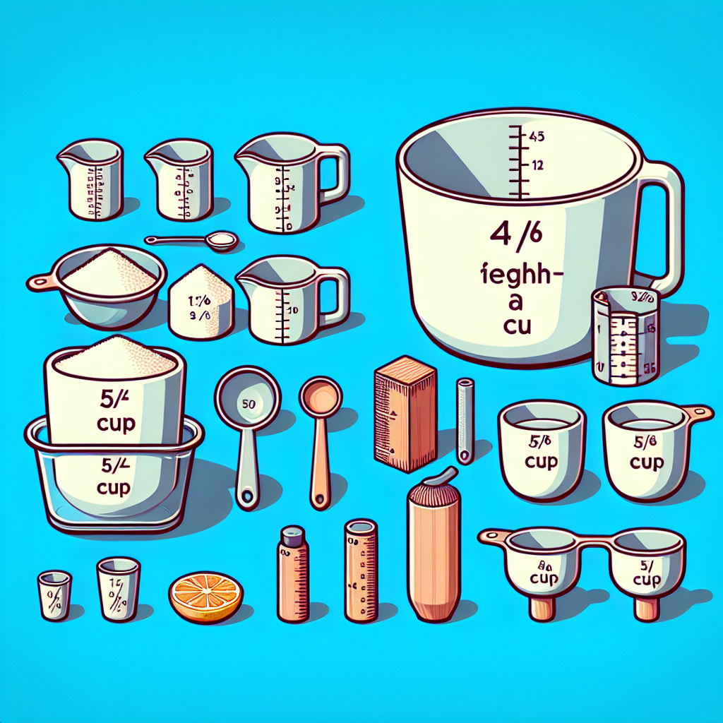 Generate an educational image representing the concept of measurements in cooking. Picture should highlight a visual comparison between a quarter cup and five-eighth of a cup. Please include different objects that are used to measure ingredients in cooking such as a set of measuring cups, but make sure to clearly distinguish the 1/4 cup and 5/8 cup. The scene should take place on a clean kitchen counter. Ensure there is no text in the image.