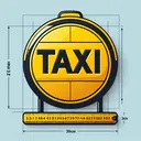 Create a graphical representation of a taxi sign, modelled as an elongated oval shape. The sign should be predominantly bright yellow with a black border. Make it clear that the sign is 2.1 metres wide with the ends forming perfect semi-circles and the height of the sign is 39cm. Show the dimensions using visual guides but without any text. Please don't include any calculations or numerical values in the image.