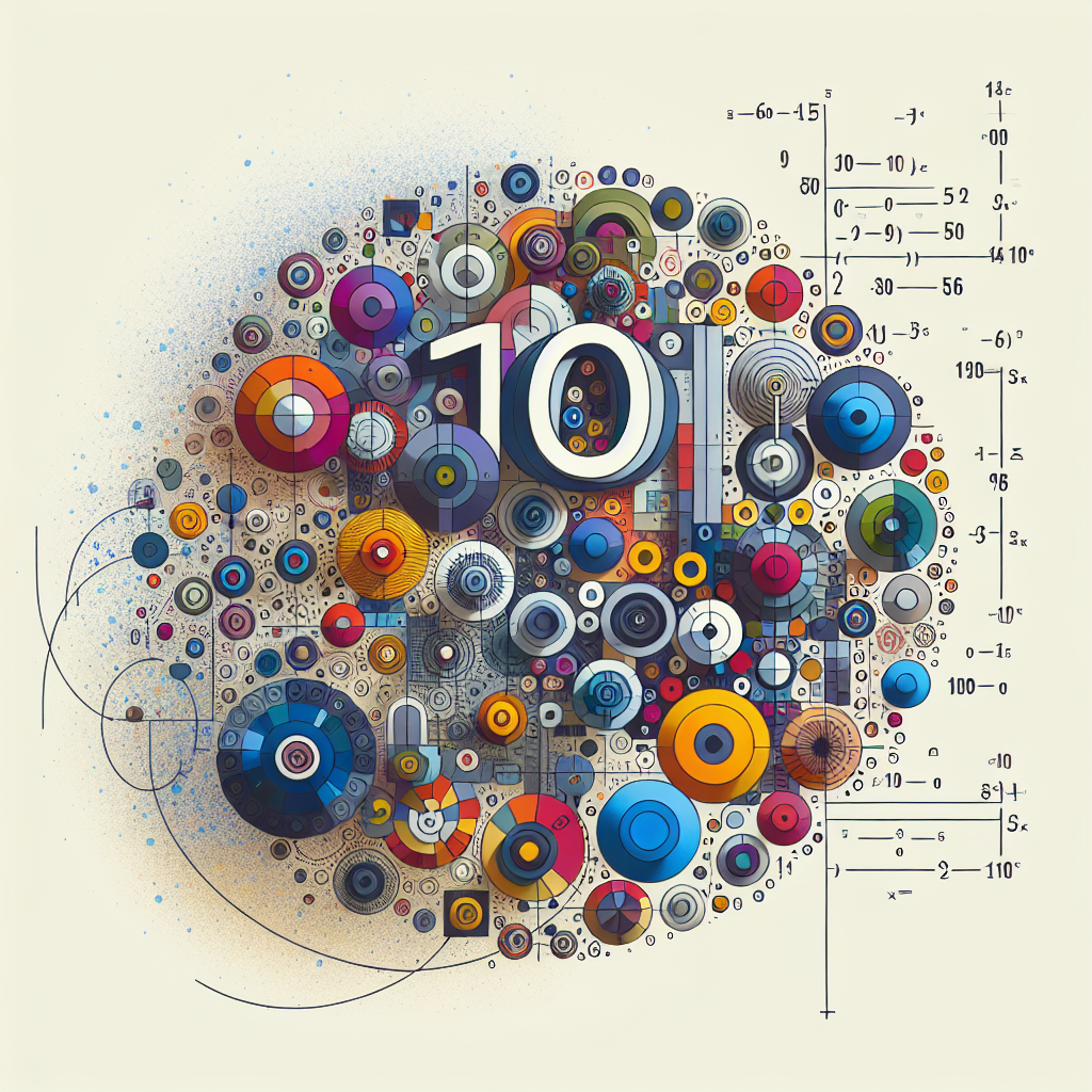 Generate an abstract image illustrating the concept of a mathematical set. It should display fifty distinct elements and an arithmetic operation hinting at the idea of common divisors. Also, incorporate the number '100', to denote the larger set from which these elements are derived. However, ensure that the image does not contain any text.
