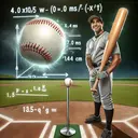 Visualize a realistic and detailed scene on a lush green baseball diamond. An enthusiastic male Hispanic baseball player in his uniform, stands confidently, placing a clean, white baseball on a black batting tee. To his side, a shiny, wooden baseball bat capable of delivering huge power, glittering under the dazzling sunlight. The prevalent physics equation 'P = de/dt' subtly floats above the scene, indicating the calculation process. Emphasize the numbers '4.0x10^5 W', '0.70 ms', '1.4 cm', '145 g' within the image, signifying the specific elements of the given question.
