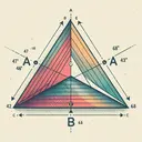 Illustrate a triangle, labeled ABC, with the measures for each point specified. Point A is represented by an angle of 55 degrees, point B by an angle of 44 degrees. The base of the triangle, labeled as segment 'b', is 68 arbitrary units long. Highlight Point A and Point B with distinct colors. Note that the triangle exists in a two-dimensional plane with soft gradients. Exclude any accompanying text in the image. Surround the triangle with neutral space for focus.