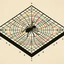 A visual representation of a flat grid or chart, denoted by x-y coordinates with (0,0) at the center. The grid should be designed such that eight distinct paths can be traced from the center back to itself, as if an ant moves in the directions of North, South, East, and West, one unit at a time. The paths are visualized as lines in 8 different colors and an ant figure is illustrated at the start (0,0) point. The image excludes any form of text.