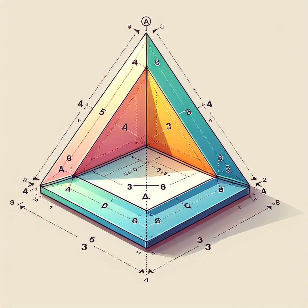 Create an image of an equilateral triangle, indicating the lengths of its sides with different colors. Represent one side as a segmentation of 4 parts labeled 'a', the second side as 3 parts labeled 'b', and the third side divided into 3 portions with labels 'a', 'b', and 'c'. Please make sure that each section is proportionally relative to the other, demonstrating quantity. The triangle should be three dimensional and highlighted with ambient light to create an appealing visual effect. Do not include any text within the image.