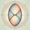 Create an abstract mathematical image representing an ellipse. The central focus should be the ellipse with its center at the origin. Mark the location of the vertex at (-3,0) with a subtle radial line and small dot. Similarly, mark the co-vertex at (0,2) with another radial line and small dot. Ensure the ellipse is on a Cartesian grid that provides reference points for these vertex and co-vertex locations. Create soft colors to make the image look appealing, but remember, the image must form a visual representation of the ellipse, not contain any text or equation.