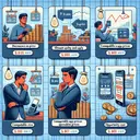 An engaging image showing a diverse selection of sales scenarios tied to the questions in the economics quiz. Depict market situations depicting a decrease in price leading to increased sales; influence of quality and supply on cost; various factors like comparable app prices, compatible phone prices impacting the price of a smartphone app. Avoid depiction of actual text from the quiz, maintain the educational theme. Show a male South Asian consumer contemplating on an item's price, and a female Caucasian comparing phone app prices in a digital marketplace. Include elements symbolizing 'time scarcity' and 'opportunity cost'.