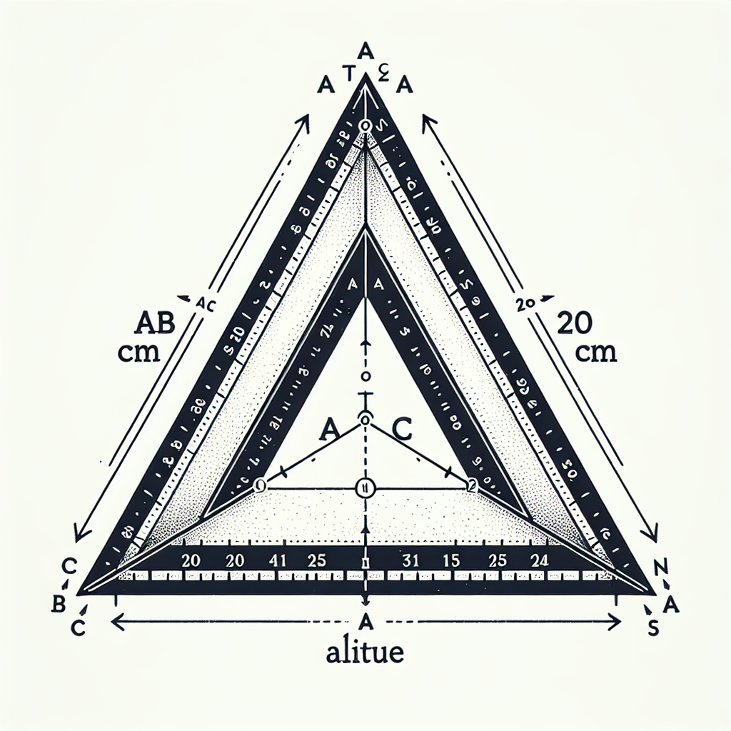 Generate a geometrical figure image of triangle ABC with specified measurements. Side AB is 20 cm, AC is 15 cm, and altitude AN is 12 cm bisecting the triangle, creating a right angle at point N by the definition of an altitude. There should be no text in the image. The triangle should be positioned on a white background with clear, precise lines to outline the shape and the lengths of the segments.