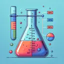 Create a visually appealing illustration related to scientific principles. Show a flask with color changing chemical reaction ongoing. Ensure there are divisions on the flask marking the different completion levels like 10%, 25%, 50%, and 100%. On the side of the flask, incorporate a representation of the equilibrium constant 'Kc' signifying an equilibrium state. Make sure not to include any text within the image.