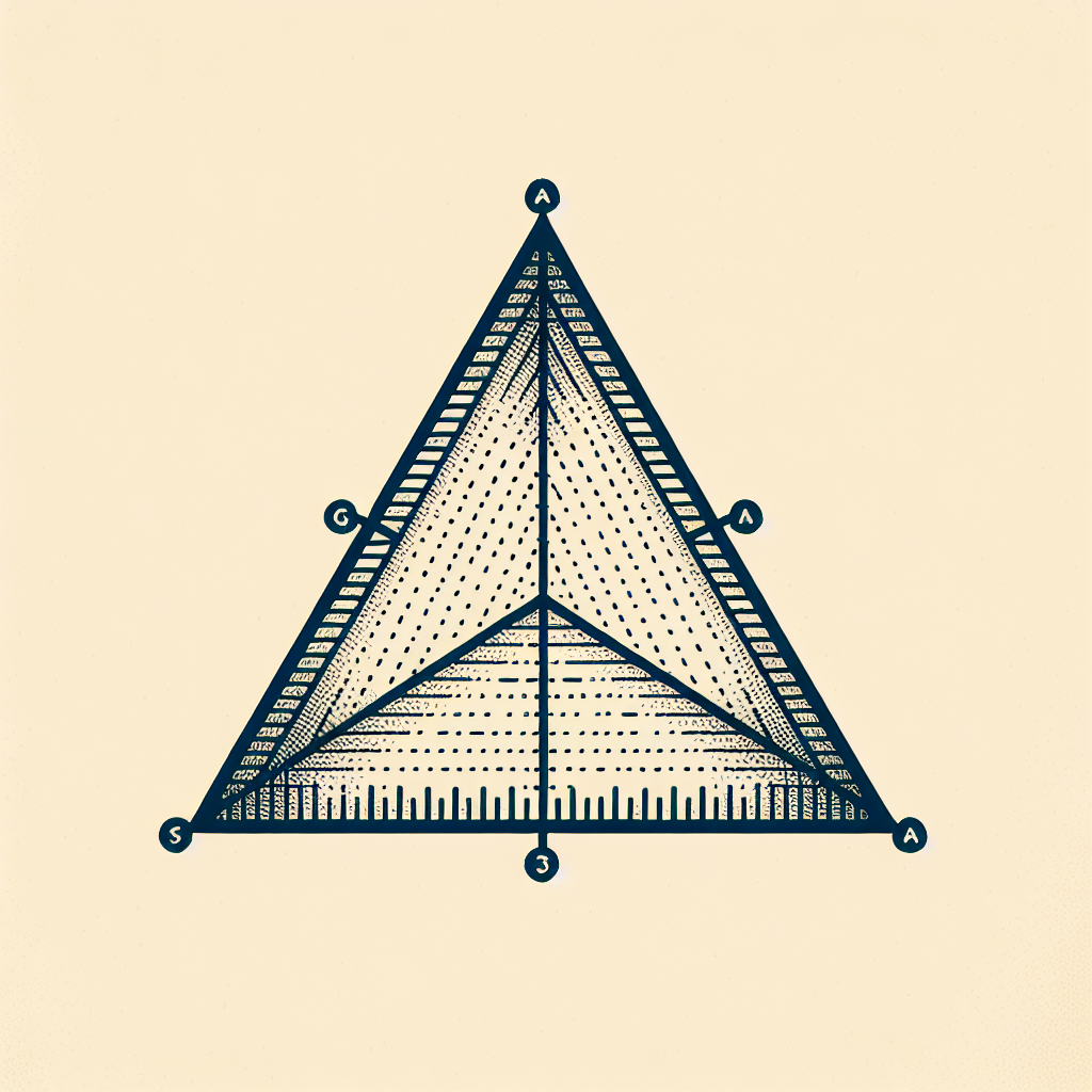 Create an educational image illustrating a triangle with a line segment drawn from one of its vertices to the midpoint of the opposite side, without labels or any additional text on the image. This depiction should represent 'a median of a triangle', as per geometric terms.