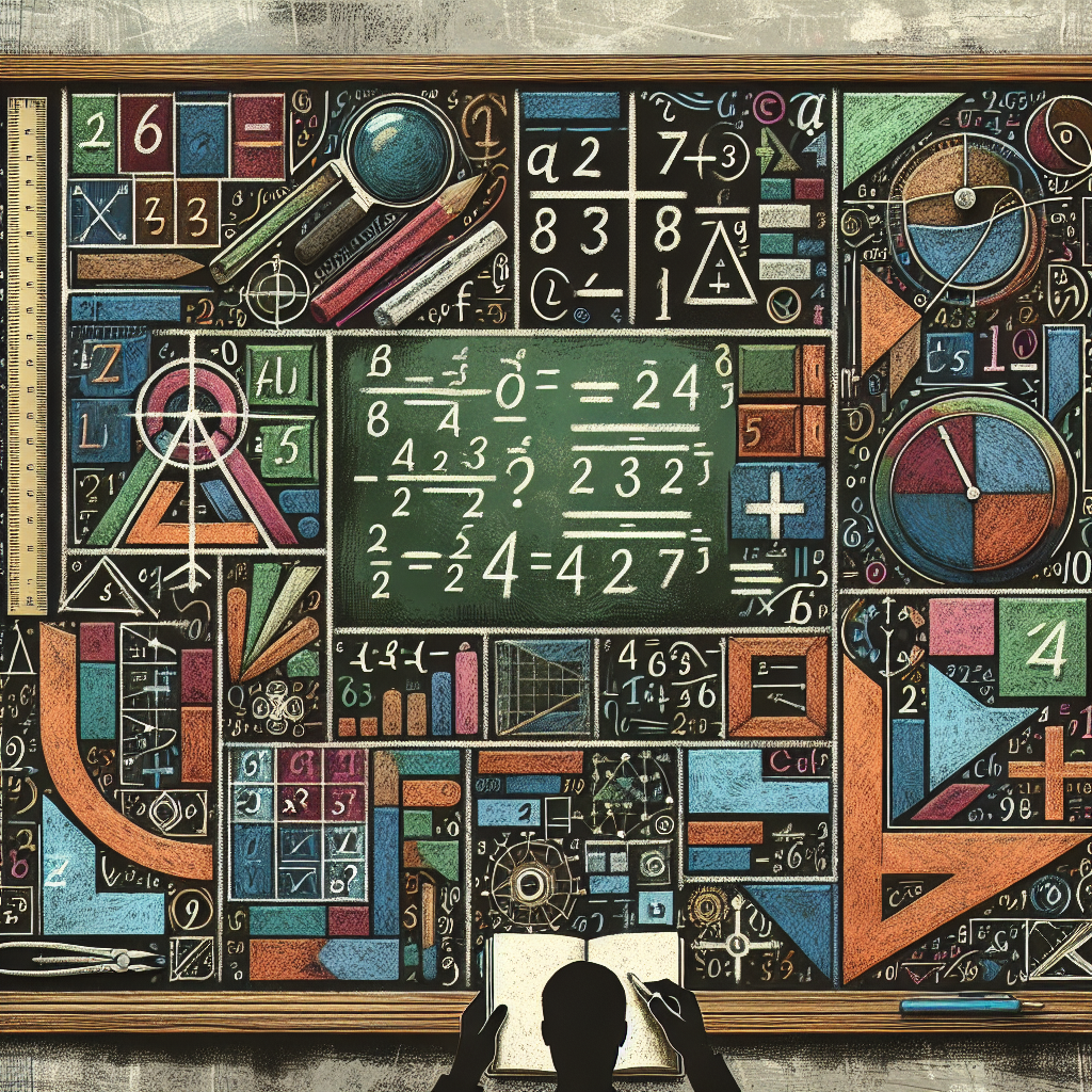 Craft an educational illustration showcasing the process of mathematical simplification. Central image should be of a chalkboard with colorful chalk drawings of various mathematical symbols that are typically associated with simplification like the square root symbol, equal signs, and numerical digits, but do not directly refer to the specific question. Surrounding the chalkboard, add visual elements such as a ruler, a compass, and an abstract presence of a student who is middle-eastern in descent and appears gender-neutral, focusing intensely on the board.