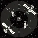An abstract image showing the layout of two satellites and an observer in Earth's orbit, wherein the observer and the two satellites form a triangle. The observer's location is clearly marked, and he has a telescope pointing towards one of the satellites. The distance between each object (satellite to satellite, satellite to observer, and observer to the other satellite) is indicated with dotted lines, but no numerical values or text are included. The image does not imply any particular answer to the question, nor does it provide explicit hints for which satellite is A or B, rather it is there to provide a visual aid.