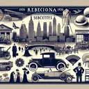 Create an image representing the tangible aspects of society in the 1920s United States, without showcasing any act of rebellion. Illustrate features such as classic fashion, prevalent modes of transport, household items, and more typical of that era. However, ensure the picture does not contain any form of text.