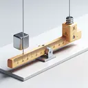 Create a realistic image of a physics experiment showing a uniform meter ruler pivoted at the 20cm mark, balanced horizontally. The ruler's material should be wood. At the 10cm mark, there should be a small, cylindrical weight made of metal, marked with the value of 3.15N. The setting of the experiment can be an educational laboratory with a clear background. The image should not contain any text.
