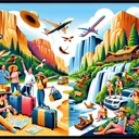 Illustrate an image with clear distinction between the two ideas expressed in the sentence. The first part should show a group of people in a jubilant, excited state reminiscent of an upcoming summer vacation. They could be packing luggage, checking maps, or engaging in similar activities. In the second part, depict a montage of various national parks they plan to visit: a towering waterfall, a stunning canyon, lush greenery, and colorful wildlife. Use bright, summery colors to capture the spirit of vacation. The image should not contain any text and should encapsulate the feeling of anticipation for a summer fun-filled with outdoor exploration.