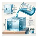 An instructive illustration depicting the concept of a thermal physics experiment. Display a large block of ice at 0 degrees Celsius and a container withholding five kilograms of water at 40 degrees Celsius. Make sure to create a composition in which the water is poised to be poured onto the ice, visually conveying the process of heat exchange and melting. Do not include any text or numbers. The illustration should be detailed and done in a realistic style with a calming color scheme to make it appealing.