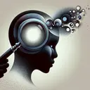 An abstract conceptual image consisting of an individual deeply engrossed in thought, represented symbolically by a magnifying glass peering into their mind. The visualization should not contain any text and should be free from any kind of specificity, signifying openness to various answers and interpretations. Please ensure the illustration is inviting, pleasant, and approachable, promoting a sense of curiosity and exploration. The person can be a Black female, to represent diversity.