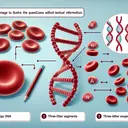 Create an image to illustrate the concept of the questions without textual information. The image should represent the structure of hemoglobin, the molecule that carries oxygen in blood, alongside a visual of typical and sickle-shaped red blood cells, highlighting sickle cell anemia. Also, depict the relationship between DNA and mRNA, illustrating DNA being used as a template to make mRNA. Finally, symbolize the link between mRNA and amino acids, showing three-letter segments of mRNA signaling specific amino acids.