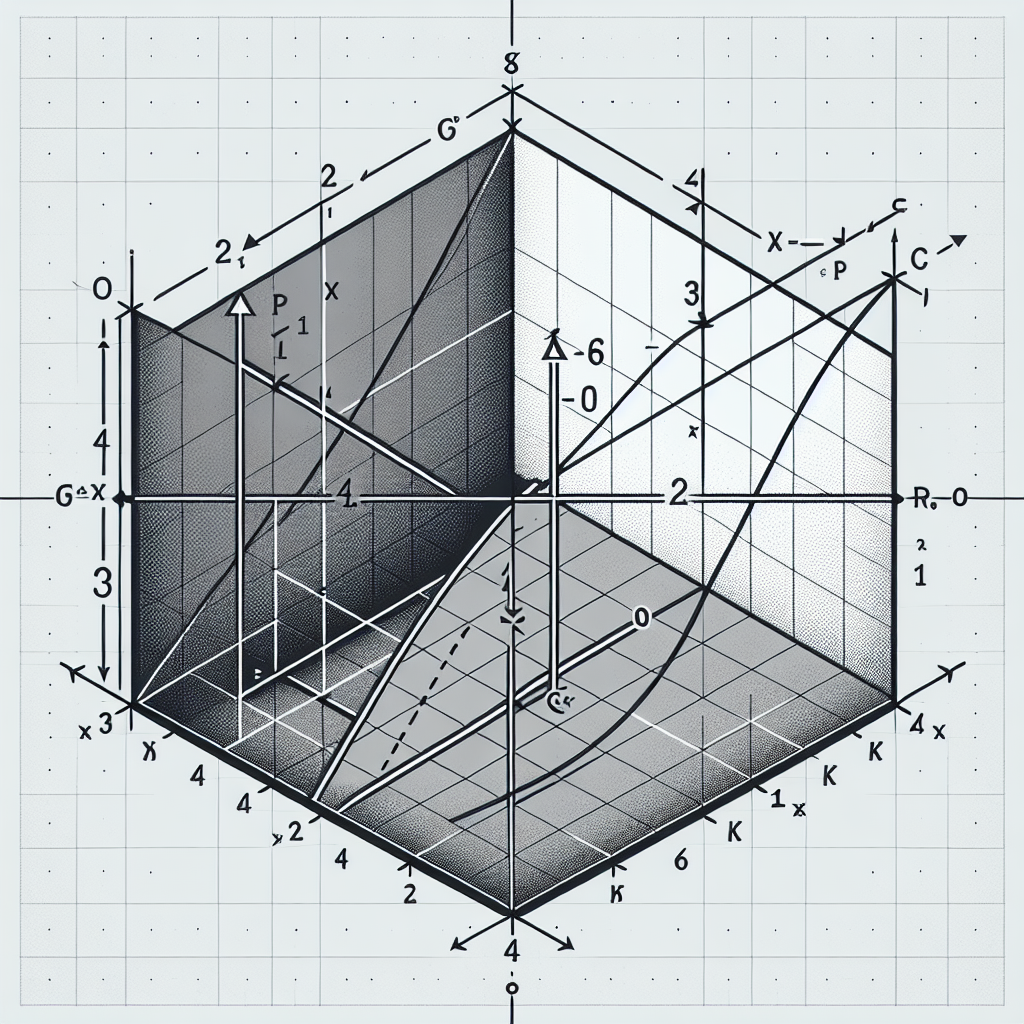 Create an image that is purely visual and contains no text. The image should be a geometric representation of a mathematical problem involving two lines on a coordinate plane. One line, referred to as R1, has the equation 2x +y-8=0 and is positioned accordingly. Another line, referred to as R2, is perpendicular to R1 but its position and equation are unknown. The intersection point of R1 and R2 is symbolically represented with coordinates (4,k). The visual should help in understanding the problem of calculating the gradient of R2, and figuring out the value of k and the equation of R2.