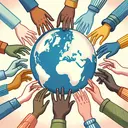 Illustrate a concept of collaboration in the form of a wordless image. Imagine a picture of multiple hands across various cultures such as Caucasian, South Asian, Middle-Eastern, Black and Hispanic, all reaching towards each other. To portray collaboration it should show them working together to lift a globe. Blend this image gently with pastel colors to give it an appealing look. The overall mood of the picture should be cooperative, harmonious, and inclusive. Remember, this image needs to portray the concept of collaboration without using any text.