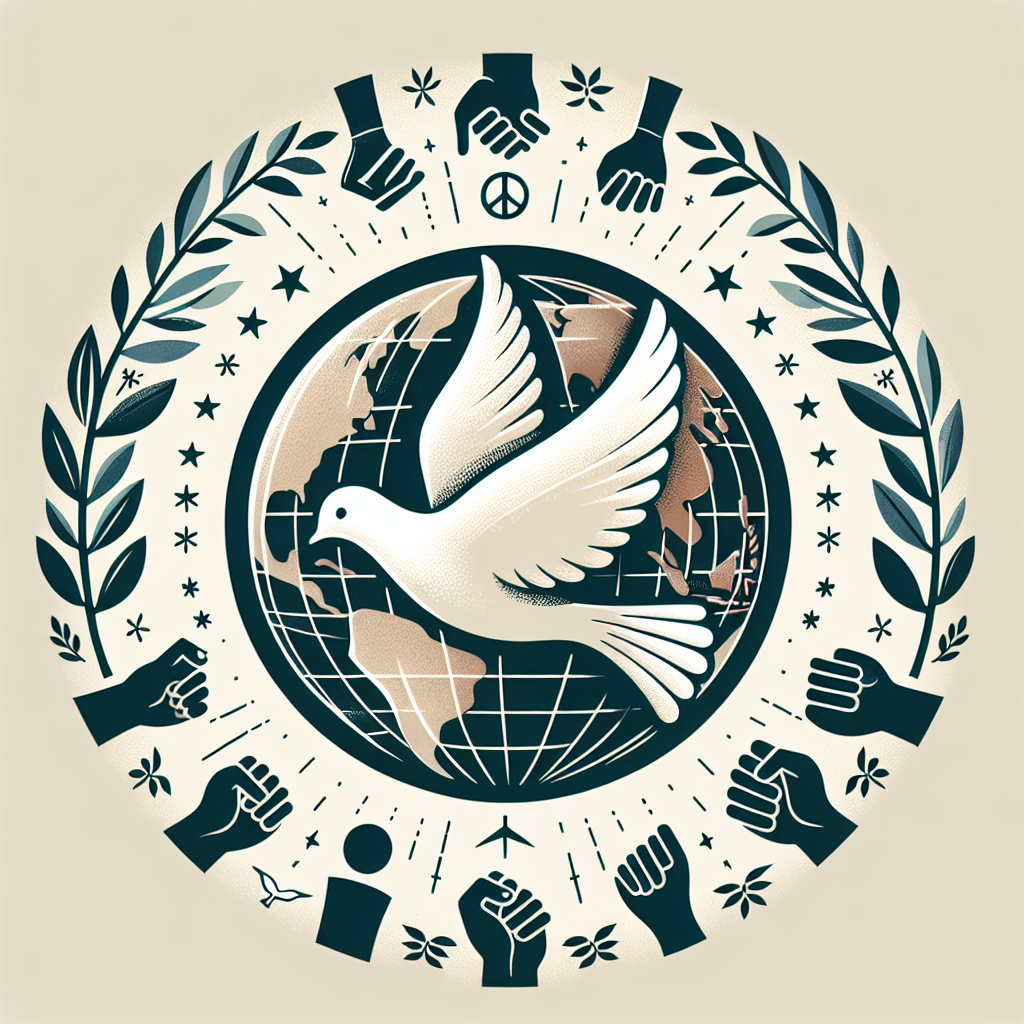 Create an image depicting a symbolic representation of peace as the main theme, without any text. The art style should be subtle and elegant. Feature elements like a dove, olive branches, the earth and the unity of various countries shaking hands or holding a globe together. All elements should be in a harmonious blend, radiating the essence of peace and mutual understanding, symbolizing the concept of rejecting war.