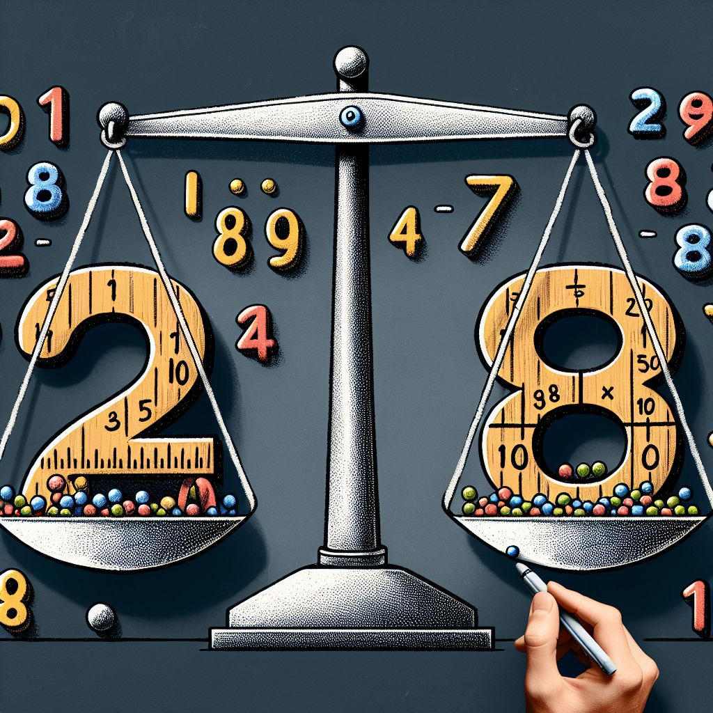 Create a conceptual image to illustrate the mathematical problem without any text. Depict two giant digits, also show these digits in reverse order. To represent the difference between the numbers, draw a balance scale with the two numbers on its pans, the two-digit number being heavier by 18 units. Also, show ten small objects distributed across the two digits to indicate that their sum is 10.