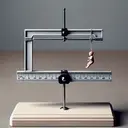 A meticulously crafted image of a science experiment in progress. There is a uniform half-meter long rule, perfectly pivoting from the 15 cm mark on a stand. The measure is horizontally balanced in the air. On one end of the measurement, specifically the 2cm mark, a tiny body with a weight of 40 grams is hanging freely. Please ensure that the image contains no text and emphasizes the physics of balance and gravity in the scene.