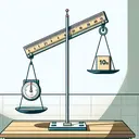 Create an illustration to visualize a physics concept. Depict a half-meter ruler, uniformly created, pivoted at the 20cm mark. The ruler should be balancing horizontally in equilibrium. Towards one end, a weighing scale at the 4cm mark is hanging on, carrying a weight of 10N, which is keeping the ruler in equilibrium. The scene is inside a minimalistic physics laboratory with a wooden table serving as the base. No text should be included in the image. Please keep a neutral background which would not overtly distract the viewer.