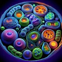 Generate an intriguing scientific image that represents the study of cellular phases, with a particular focus on anaphase. Include detailed views of several cells at different stages of the division process including interphase, prophase, metaphase, and telophase, but emphasize anaphase. The image should provide viewers with a hint that the cells in anaphase must be counted to deduce a percentage. Keep the colors vibrant, using blues, purples, and greens for the cells and bright hues for the cellular events. The image should be realistic, and free of any text or numbers.