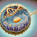 Create an image illustrating the structure of a cell featuring a detailed view of the cell's nucleus and mitochondria. Show DNA strands within both the nucleus and the mitochondria, fostering understanding of DNA's dual location. The image should visually exhibit a harmonious and efficient relationship between the nucleus and mitochondria. The artwork must not contain any text and should be designed to accompany an explanation about the advantage of DNA placement within cells.