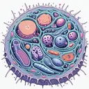 Visualize a detailed and engaging scientific illustration of animal cells. Be sure to include the structural features such as the cell membrane, mitochondria, nucleus, and a few smaller vacuoles. Make it as informative as possible, capturing the essence of the microscopic world without adding any text.