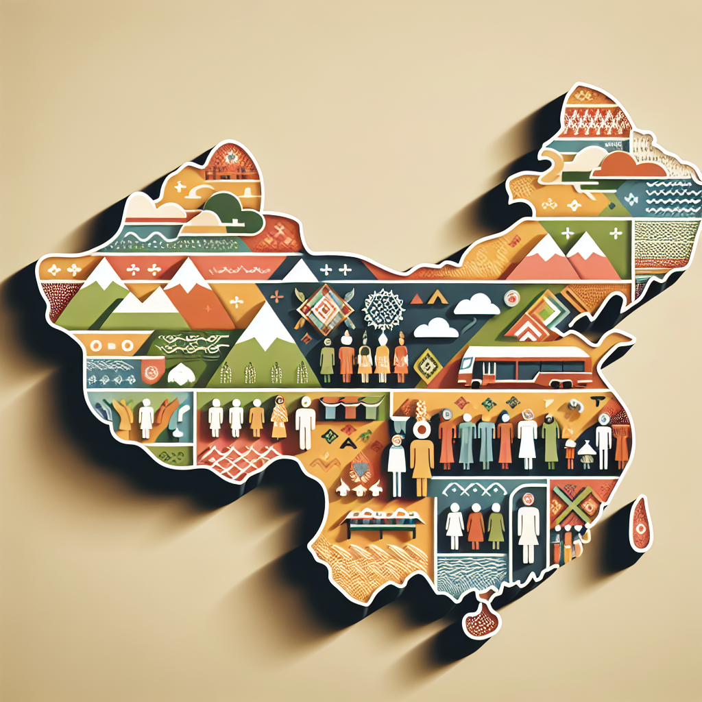 Illustrate a conceptually appealing image related to the topics of ethnicity and geography. Display a stylized map showcasing a large region containing multiple countries. Within this region, highlight an undetermined area representing a minority ethnic group. Ensure the representation includes cultural symbols, variations in landscape, and diversity, but exclude any text.