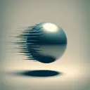 Create an image demonstrating the concept of kinetic energy transfer. Show two spherical objects, one larger and the other smaller. The larger one could be in mid-motion, symbolizing it is about to hit the smaller one standing still. Both spheres can be set against a flat, plain background to keep the focus on the intended concept. The effect of the impending impact should be subtly suggested by incorporating slight blurring or motion lines around the larger sphere.