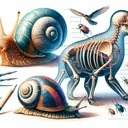 Create a vivid and detailed illustration representing the biology of snails and beetles indicating their exoskeletons. Introduce a contrasting element in the scene showcasing a creature with a backbone, like a bird, depicting its skeletal structure clearly. Avoid any textual elements within the picture. Use light, realistic colors for the anatomy and include a neutral background to enhance the focus on these creatures. Make sure the scene is clear and comprehendible, stimulating the viewer to ponder about the varying biological structures and their benefits.
