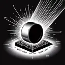 A detailed illustration of white light striking an object. The object should appear completely black, symbolizing the absorption of all light frequencies. To emphasize the absorption of light, depict the environment around the object well lit, contrasting with the pitch-black nature of the object, which neither transmits nor reflects light. Ensure the image contains no text.