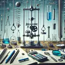 Generate a highly educational and informative image of a science laboratory featuring various tools and instruments linked with the measurement of force. Include force meters, pulley systems, and springs all arranged neatly on the lab table. No text should be included in the image. This image should appeal to students studying physics, helping them understand the abstract concept of force measurement in a practical, visual format.