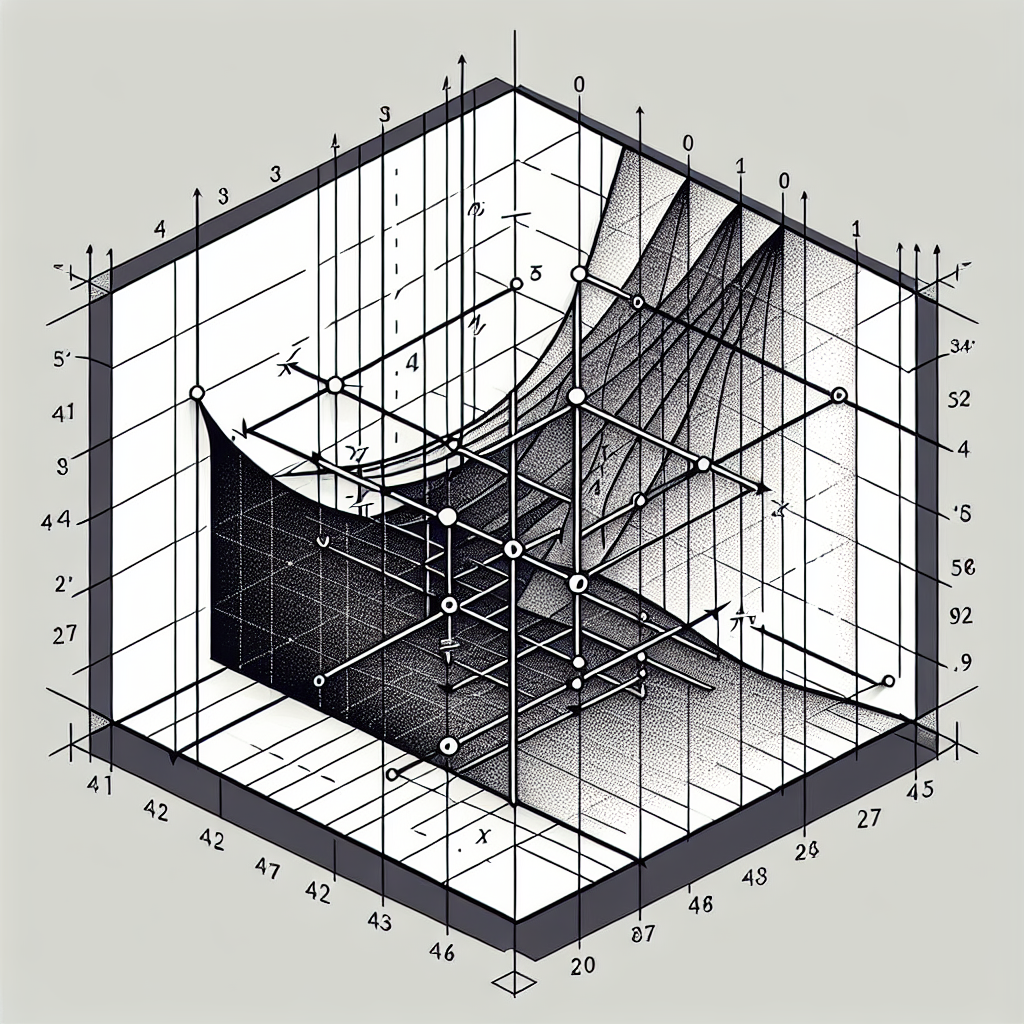 An abstract, visually appealing representation of a mathematical concept. Imagine a stylized grid pattern representing a Cartesian plane. On this plane, illustrate a linear graph with an incline. Along the x-axis, mark four points symbolizing feet, and along the y-axis, indicate forty-eight points symbolizing inches. Emphasize the point of intersection for every foot and the corresponding inches. Ensure the image remains abstract and mathematical, without any embedded text.