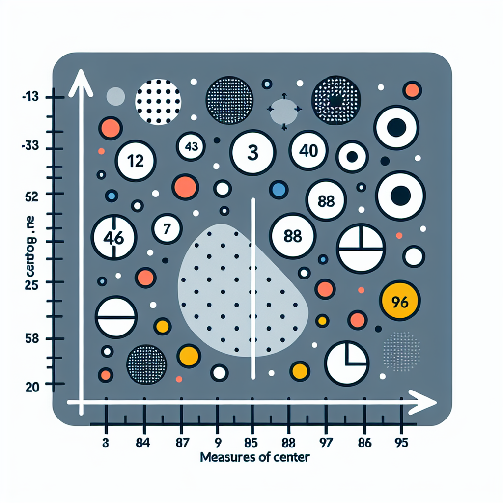 An image for a statistics question, with the central theme being measures of center for datasets. Depict a scatter plot with points for the following values: 12, 13, 40, 95, 88, 7, 95. Add different symbols such as circles, squares, or triangles to represent each value. To indicate the concept of measures of center, depict a horizontal line trying to find a balance in the scattered data points, but avoid presenting any specific value. Use a clean, simple and clear visual style. Avoid any text in the image.