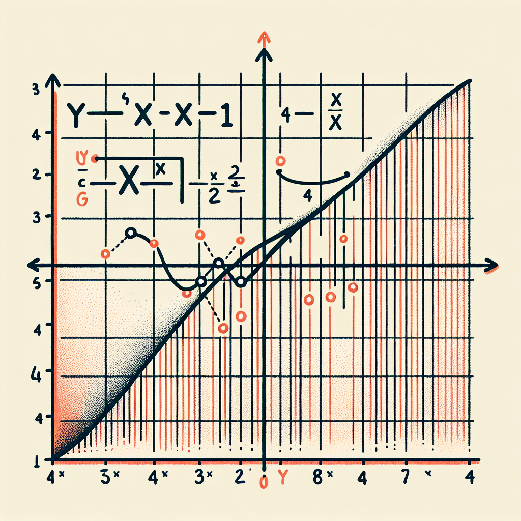 Illustrate a line graph representing the mathematical relation y=4x−1 without labeling any text. Be sure to depict the vertical line test on the graph, which is a method to determine if the relation is a function. Any text or numeric information related to the graph should not be present in the image.