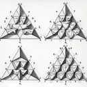 A series of three diagrams, each depicting a pattern of isosceles triangles. The first diagram depicts a single triangle, with a base labeled 6 and the other two sides labeled 9. The second diagram portrays two triangles, one upright and one inverted, both adjacent to each other and identical in size, with bases of 6 and remaining sides of 9. The third diagram shows an arrangement of three triangles, two upright and one inverted, adjacent to each other with bases labeled 6 and the rest of the sides labeled 9.