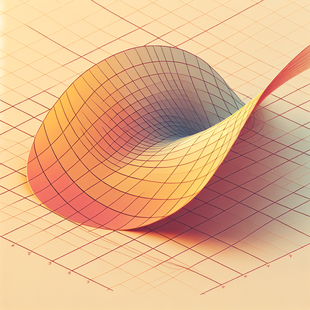 Visualize a slightly abstract representation of a polynomial curve of degree five on a cartesian plane. The curve extends infinitely in both positive and negative directions, showing different inflection points. Palette is soft and warm, and the plane grid is softly visible. The curve is distinguished by color that stands out from the background. The image should inspire a sense of mathematical inquiry and be related to the concept of relative extrema and polynomial functions.