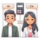 Create a detailed image related to age calculation concepts. Show a scenario where two Eastern Asian individuals of different ages, symbolizing Kendra and Justin, are standing, with Kendra noticeably younger. Between them, a half-split symbol signifies their age difference. Please bear in mind that the image should contain no text or equations.
