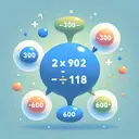 Create an engaging and educational scene that corresponds to the math question presented. The scene should include an animated equation floating in mid-air with symbols that represent -2x+902=1518. Surrounding the equation are four differently colored bubbles representing the multiple choice options: 300, -300, -600, and 600. Please make sure that the numbers in the bubbles do not have labels or numbers, to prevent the image from containing text.