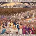 An impactful image depicting the changing role of women during World War I and their subsequent international fight for suffrage. Illustrate a scene with women of varied descents participating in both war efforts such as nursing, factory work, and non-combative military roles. Simultaneously, depict the same women campaign for their right to vote, participating in protests and gatherings, holding banners and placards in an air of determined unity. Remember, the image should be free of any textual content.