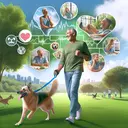 An image depicting the harmonious relationship between a human and their pet dog, incorporating various scenes suggested by a speaker in a monologue. Imagine a mature Caucasian man walking in a park with a playful dog, evoking feelings of contentment and companionship. The lush green park setting is filled with other pet owners in the background. The man is noticeably at ease and displaying healthful characteristics. The dog is energetic and loyal, encouraging physical activity, which signifies the health benefits and companionship that owning a pet dog can bring.