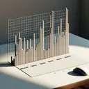 Visualise a clean, minimalist geometric table under natural light. The table holds a three-dimensional bar graph crafted out of thin cylindrical columns of varying heights, standing on a precision grid surface. The bar corresponding to 'Michael' is 8 grid lines tall, implying 4 major grid divisions since each line represents 2 seconds. The bar for 'Sandy' is 6 grid lines tall, or 3 major grid divisions. Meanwhile, 'Ronaldo's' bar stands the tallest at 12 grid lines, or 6 major divisions high. The mouse cursor is hovering over one of the bars in the middle of dragging and adjusting.