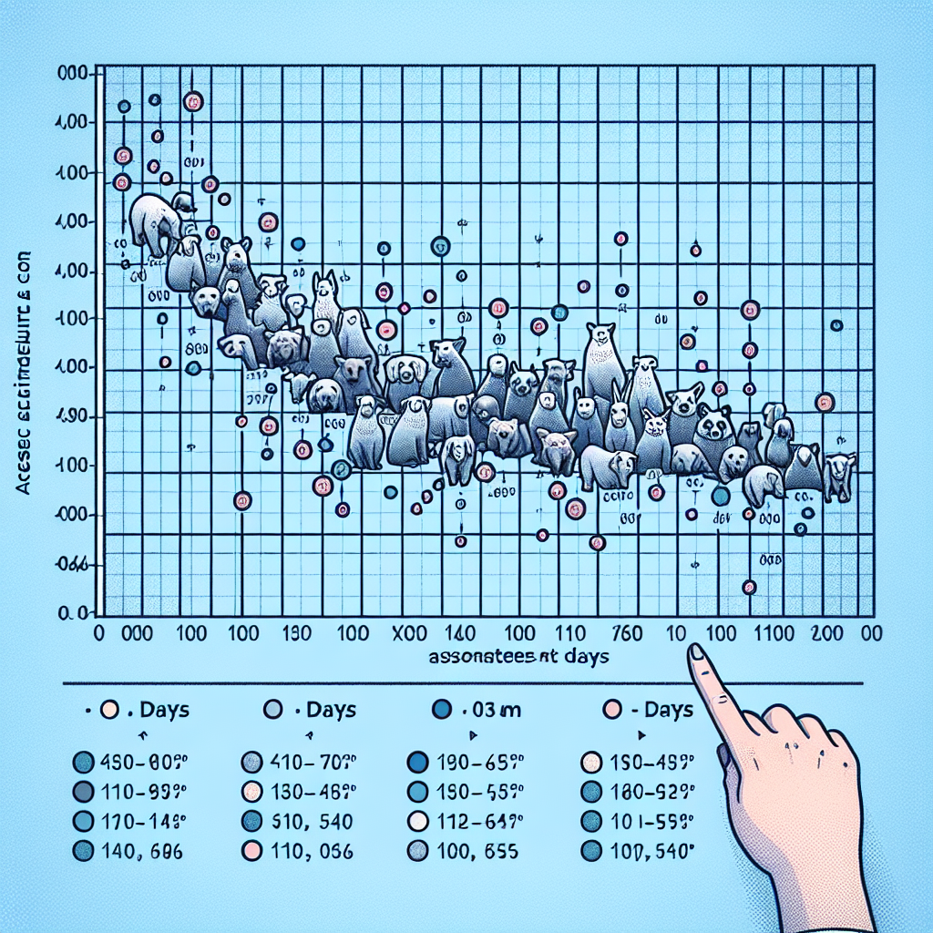 Create a detailed scientific illustration of a scatter plot graph. This graph represents the average attendance of visitors at a petting zoo over a period of 100 days, with data points recorded every 10 days. The graph should have an X-axis representing the time (from 0 to 100 days) and a Y-axis representing the number of patrons. The data points should display different kinds of association patterns, such as positive, negative, linear, and non-linear, to portray diverse potential outcomes. Please ensure the image contains no text.