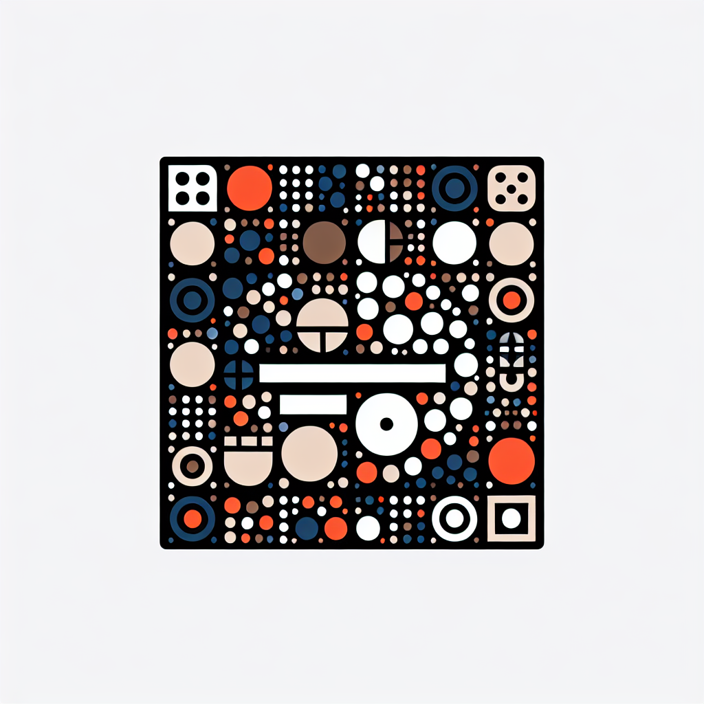 An abstract image symbolising fractions with a set of thirty small objects, perhaps dots or tiles, arranged neatly in a grid. Among them, five objects are highlighted or distinguished in some way to denote the smaller fraction. Make sure the image contains no text and depicts the concept in a visually striking way.