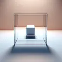 Illustrate a 3D physics concept: There is an interesting set up in a controlled environment with neutral colors and good lighting. On one side is a simple object, let's say a cube, placed at a distance of 18 cm from a clear, perfectly shaped convex mirror. The mirror reflects this cube, creating a virtual image, seemingly floating 9 cm away from the mirror. The scene is devoid of any text or mathematical formulas, and it visually depicts the principles of optics.
