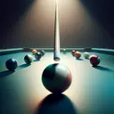 Visualize a pristine billiard table set against a soft, calming background. On this table, a solitary billiard ball is at rest, its colored, glossy surface reflecting the surrounding ambient lighting. A sturdy cue stick hovers above the table, angled perfectly to strike the ball. The scene captures the exact moment just before the cue stick delivers a sharp, horizontal blow. Notably, the point of contact is envisaged to be 2/3 the radius below the centerline of the ball. The cue stick's motion and the initial speed of the ball right after the hit are frozen in time. Please omit any text from the image.